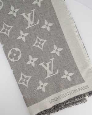 Louis Vuitton Grey Monogram Scarf with Fringe Detail Size 140cm x 140cm