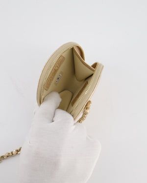 Chanel Champagne Metallic Lambskin Quilted Round Clip On Coin Purse & Airpods Case with Silver Hardware