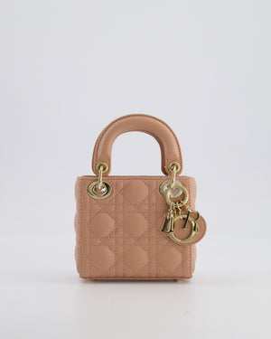Christian Dior Blush Pink Micro Lady Dior Bag In Cannage Quilted Lambskin Leather with Gold Hardware