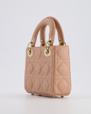 Christian Dior Blush Pink Micro Lady Dior Bag In Cannage Quilted Lambskin Leather with Gold Hardware