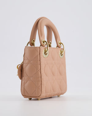 Christian Dior Blush Pink Micro Lady Dior Bag In Cannage Quilted Lambskin Leather with Gold Hardware