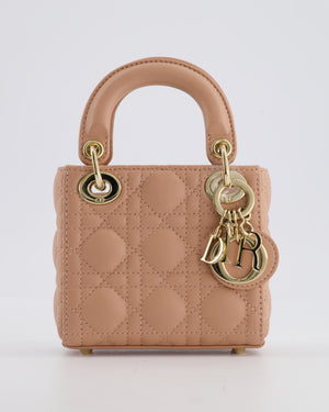 Christian Dior Blush Pink Micro Lady Dior Bag In Cannage Quilted Lambskin Leather with Gold Hardware