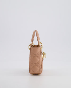 Christian Dior Blush Pink Micro Lady Dior Bag In Cannage Quilted Lambskin Leather with Gold Hardware
