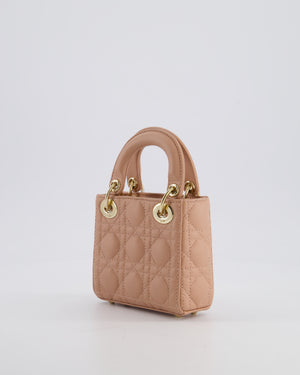 Christian Dior Blush Pink Micro Lady Dior Bag In Cannage Quilted Lambskin Leather with Gold Hardware