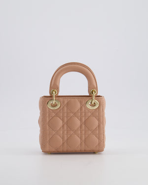 Christian Dior Blush Pink Micro Lady Dior Bag In Cannage Quilted Lambskin Leather with Gold Hardware