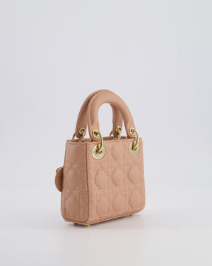Christian Dior Blush Pink Micro Lady Dior Bag In Cannage Quilted Lambskin Leather with Gold Hardware