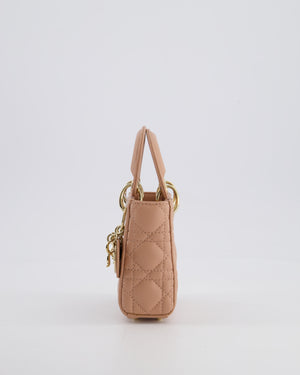Christian Dior Blush Pink Micro Lady Dior Bag In Cannage Quilted Lambskin Leather with Gold Hardware