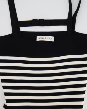 Nina Ricci Black and White Striped Knitted Mini Dress with Bow Detail Size XS (UK 6) RRP £600