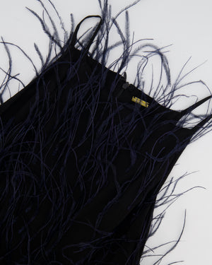Cult Gaia Black Shannon Mini Dress with Navy Feather Details Size XS (UK 6) RRP £1,400