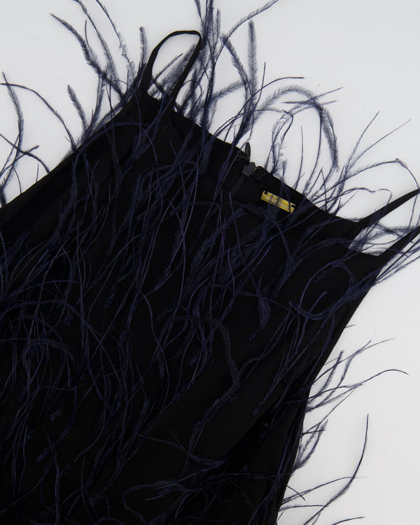 Cult Gaia Black Shannon Mini Dress with Navy Feather Details Size XS (UK 6) RRP £1,400