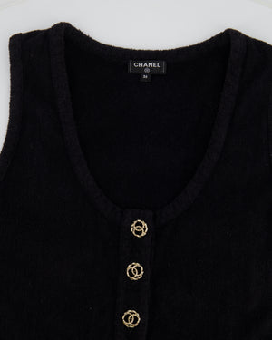 Chanel Black Terry Beach Mini Dress with Pocket Detail and Champagne Gold CC Logo Buttons Size FR 36 (UK 8)