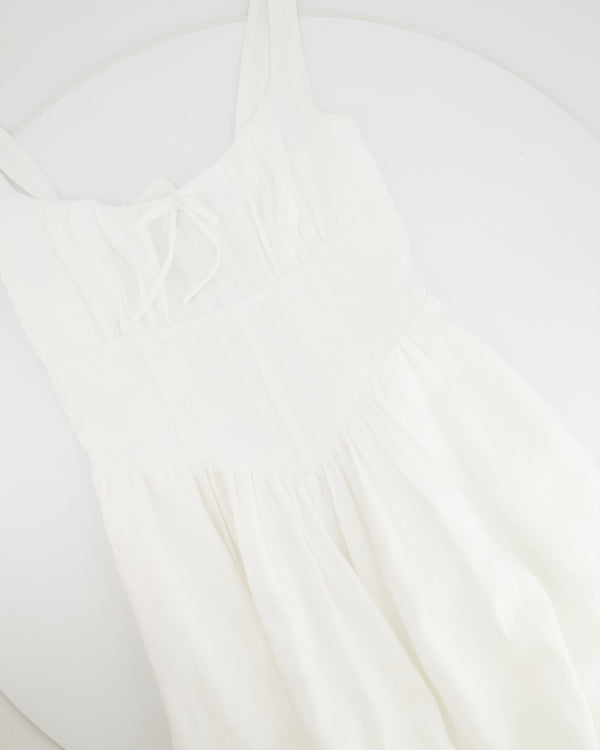 Reformation White Linen Balia Midi Dress with Corset Detail Size US 4 (UK 8)