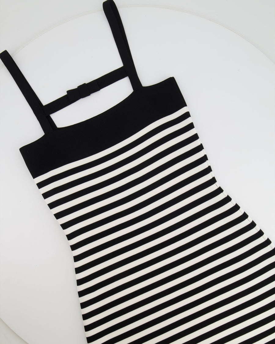Nina Ricci Black and White Striped Knitted Mini Dress with Bow Detail Size XS (UK 6) RRP £600