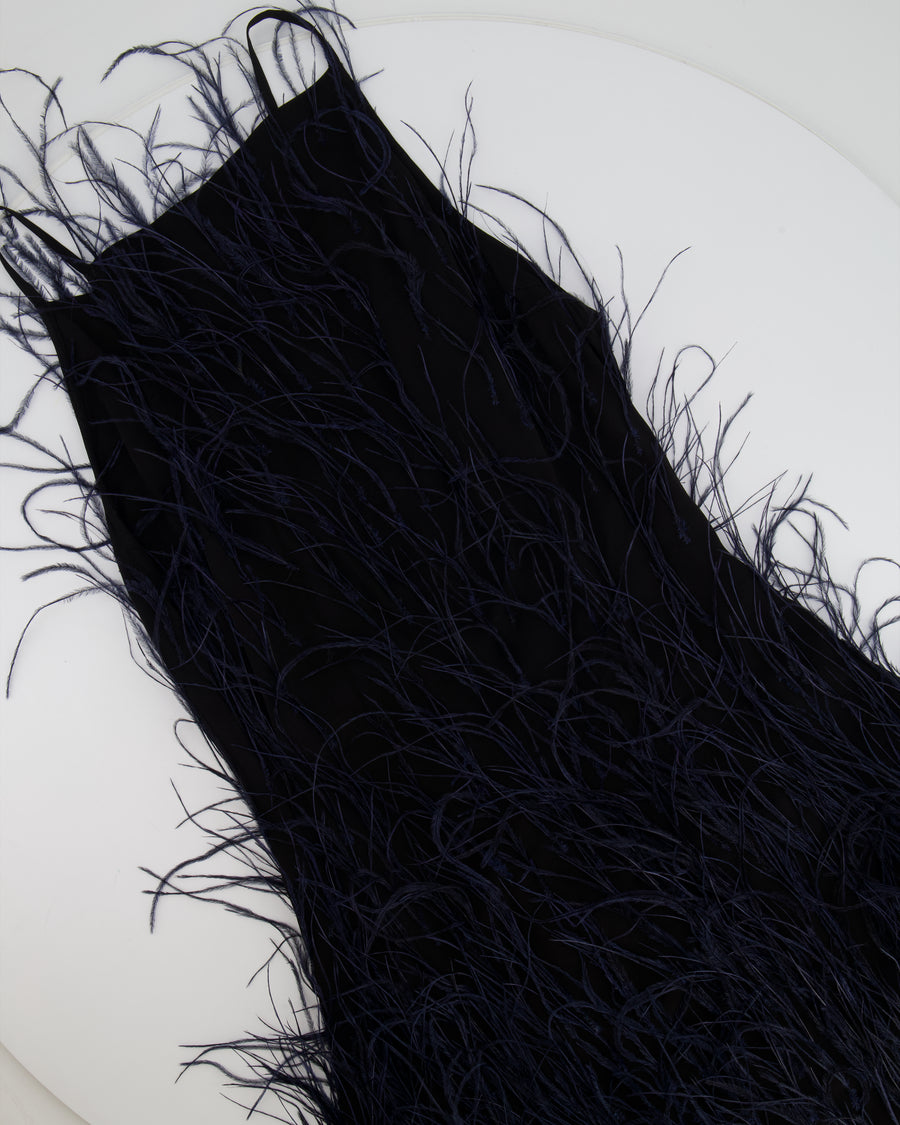 Cult Gaia Black Shannon Mini Dress with Navy Feather Details Size XS (UK 6) RRP £1,400