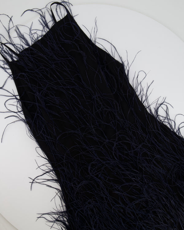 Cult Gaia Black Shannon Mini Dress with Navy Feather Details Size XS (UK 6) RRP £1,400