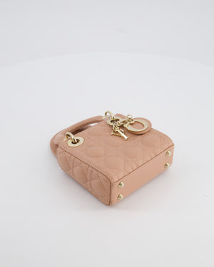 Christian Dior Blush Pink Micro Lady Dior Bag In Cannage Quilted Lambskin Leather with Gold Hardware