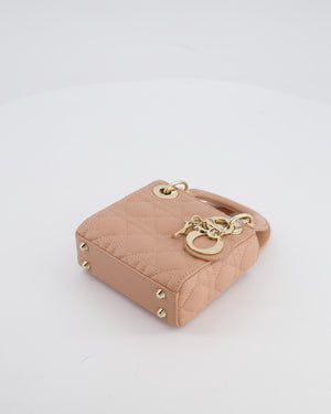 Christian Dior Blush Pink Micro Lady Dior Bag In Cannage Quilted Lambskin Leather with Gold Hardware