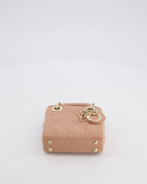 Christian Dior Blush Pink Micro Lady Dior Bag In Cannage Quilted Lambskin Leather with Gold Hardware