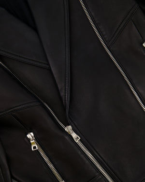 Balmain Black Leather Jacket with Silver Zippers Detail Size FR 40 (UK 12)