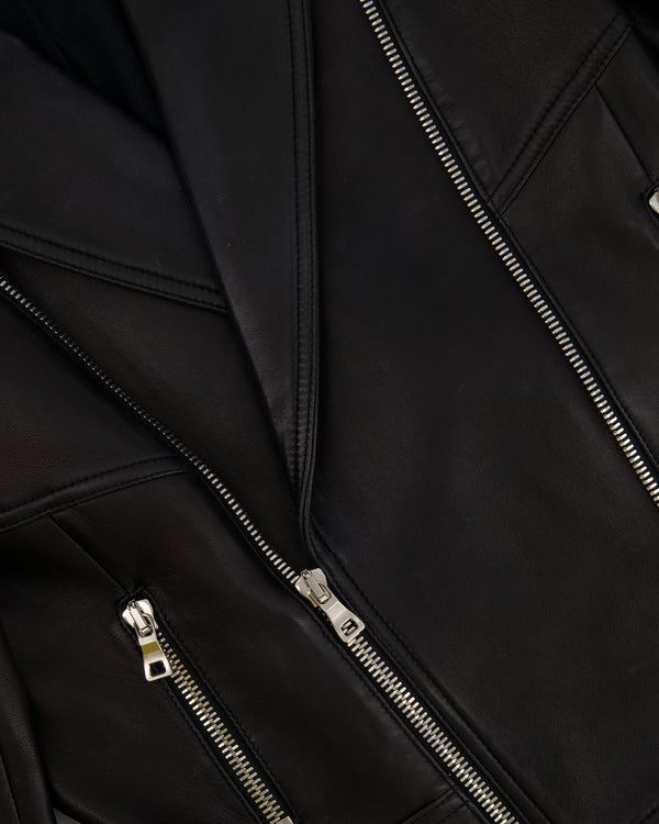Balmain Black Leather Jacket with Silver Zippers Detail Size FR 40 (UK 12)
