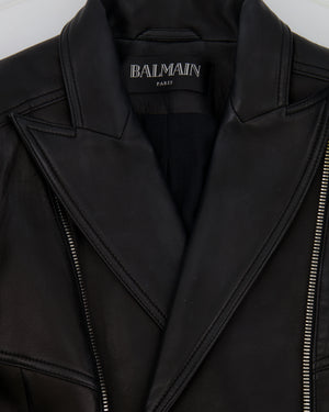 Balmain Black Leather Jacket with Silver Zippers Detail Size FR 40 (UK 12)