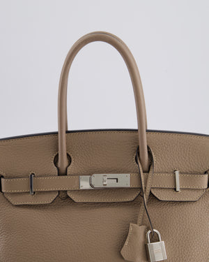 *FIRE PRICE* Hermès Birkin 30 Retourne Bag in Gris Tourterelle Clemence Leather with Palladium Hardware