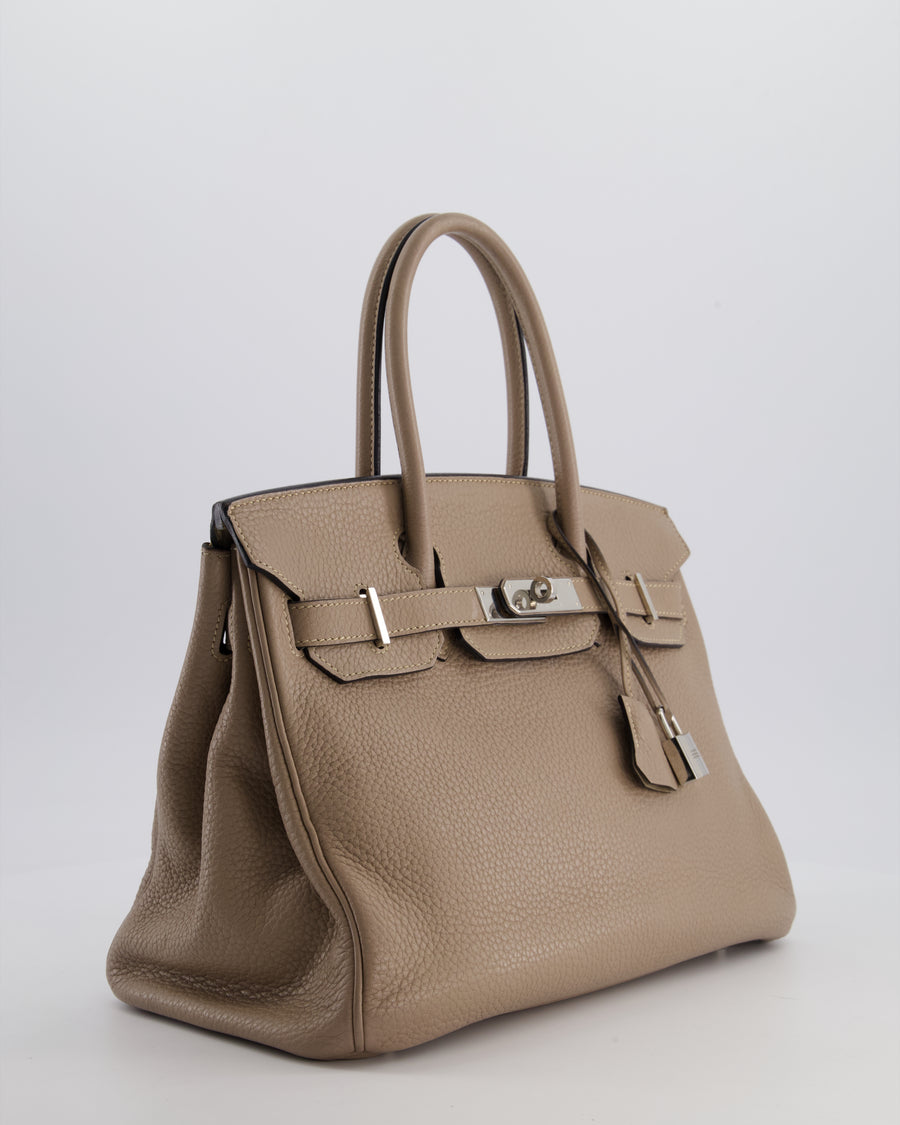 *FIRE PRICE* Hermès Birkin 30 Retourne Bag in Gris Tourterelle Clemence Leather with Palladium Hardware