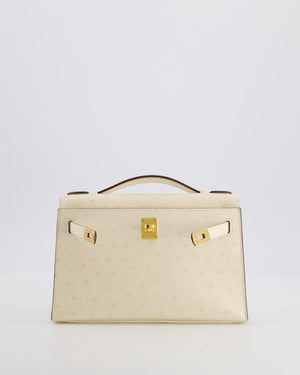 Hermès Kelly Pochette Bag in Nata Ostrich Leather with Gold Hardware