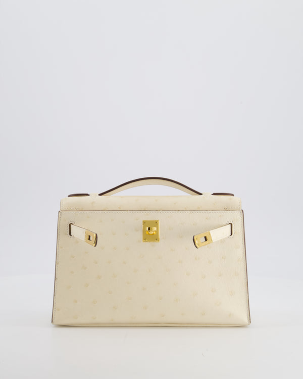 Hermès Kelly Pochette Bag in Nata Ostrich Leather with Gold Hardware