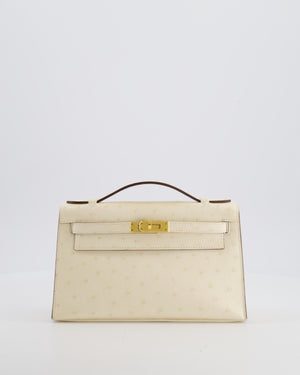 Hermès Kelly Pochette Bag in Nata Ostrich Leather with Gold Hardware