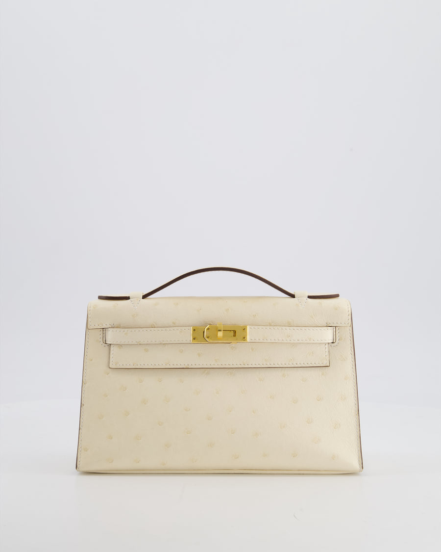 Hermès Kelly Pochette Bag in Nata Ostrich Leather with Gold Hardware