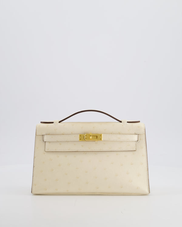 Hermès Kelly Pochette Bag in Nata Ostrich Leather with Gold Hardware