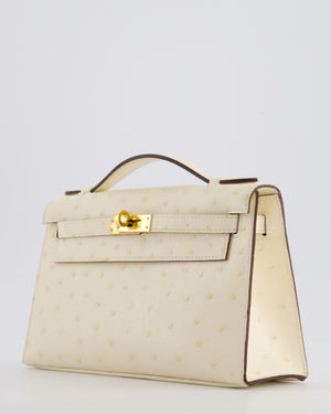 Hermès Kelly Pochette Bag in Nata Ostrich Leather with Gold Hardware