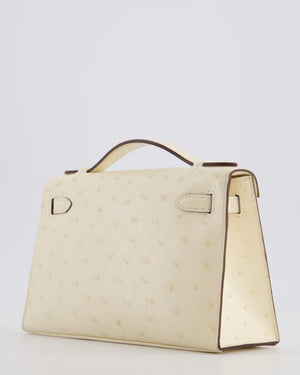 Hermès Kelly Pochette Bag in Nata Ostrich Leather with Gold Hardware