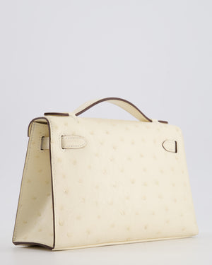 Hermès Kelly Pochette Bag in Nata Ostrich Leather with Gold Hardware