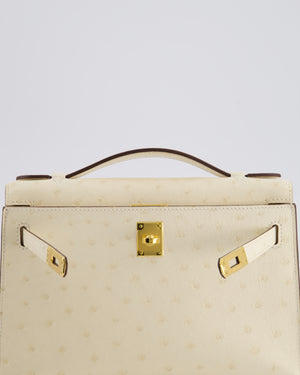 Hermès Kelly Pochette Bag in Nata Ostrich Leather with Gold Hardware