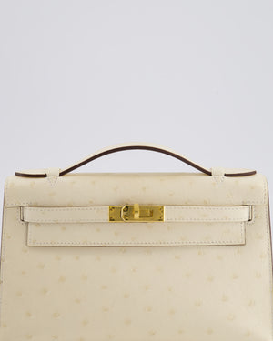 Hermès Kelly Pochette Bag in Nata Ostrich Leather with Gold Hardware