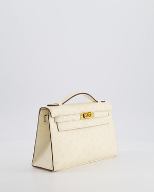 Hermès Kelly Pochette Bag in Nata Ostrich Leather with Gold Hardware
