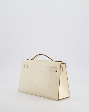 Hermès Kelly Pochette Bag in Nata Ostrich Leather with Gold Hardware