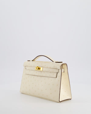 Hermès Kelly Pochette Bag in Nata Ostrich Leather with Gold Hardware