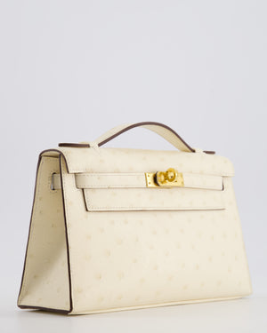 Hermès Kelly Pochette Bag in Nata Ostrich Leather with Gold Hardware