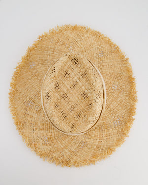 Chanel Beige Raffia Woven Hat with Cream Bandeaux and Silver CC Logo Size L