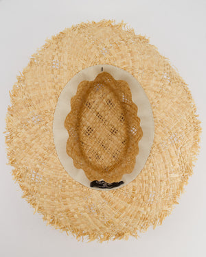Chanel Beige Raffia Woven Hat with Cream Bandeaux and Silver CC Logo Size L