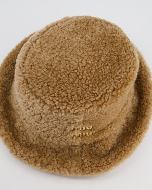 Miu Miu Desert Shearling Bucket Hat with Logo Size M