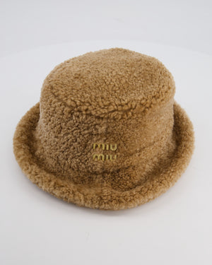 Miu Miu Desert Shearling Bucket Hat with Logo Size M