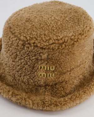 Miu Miu Desert Shearling Bucket Hat with Logo Size M