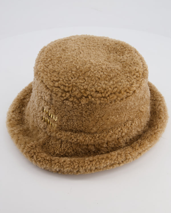 Miu Miu Desert Shearling Bucket Hat with Logo Size M