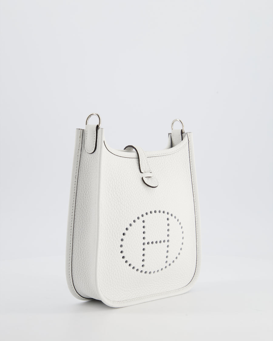 Hermès Mini Evelyne Bag in New White Clemence Leather with Palladium Hardware