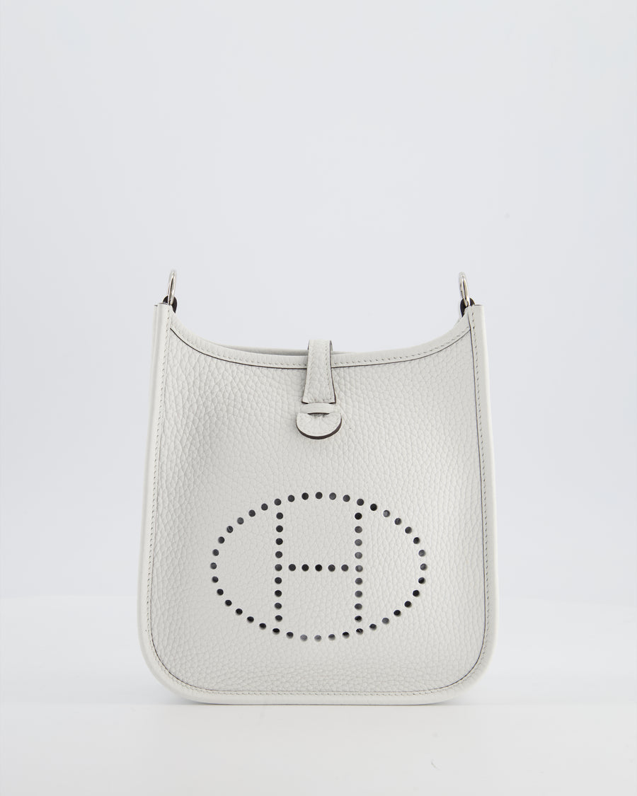 Hermès Mini Evelyne Bag in New White Clemence Leather with Palladium Hardware