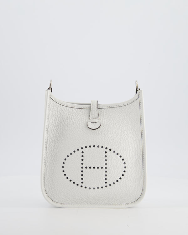 Hermès Mini Evelyne Bag in New White Clemence Leather with Palladium Hardware